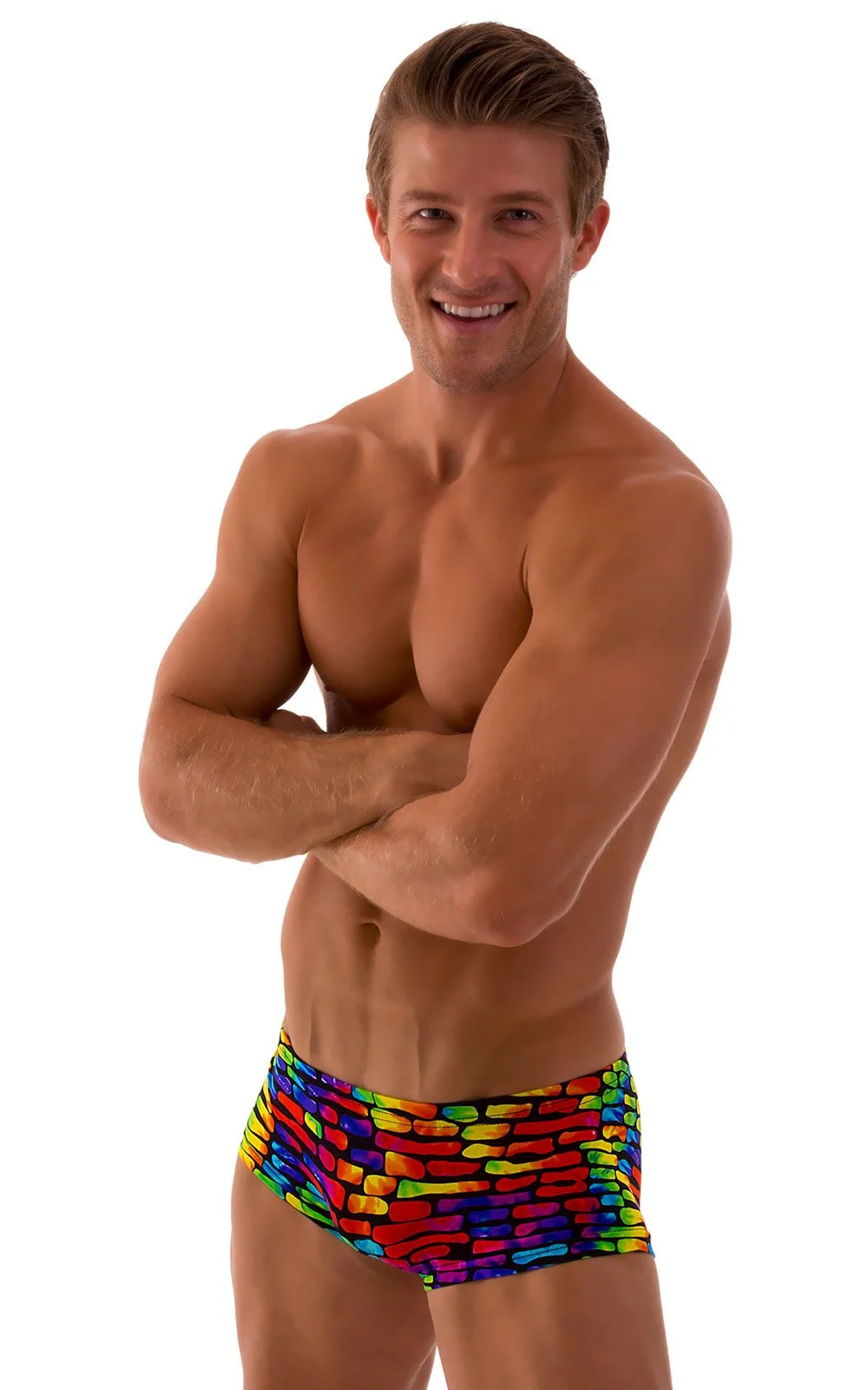 M61 - Mens Low Square Cut Swim Trunks - Tan Through - Image 27