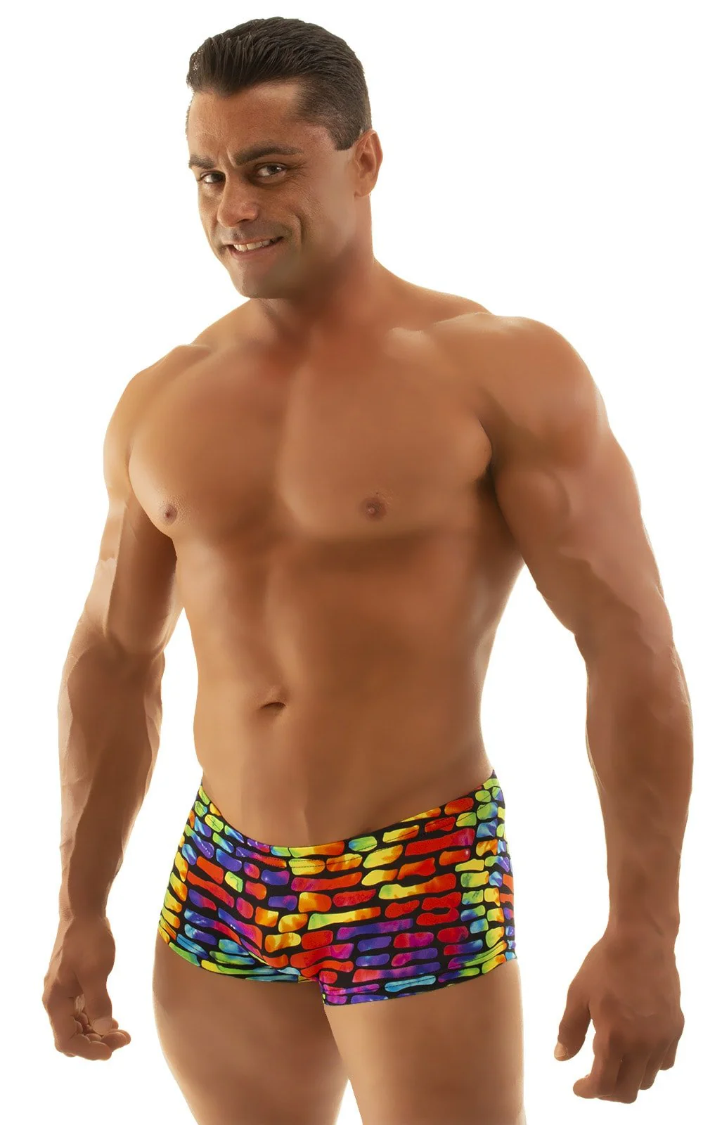 M61 - Mens Low Square Cut Swim Trunks - Tan Through - Image 30