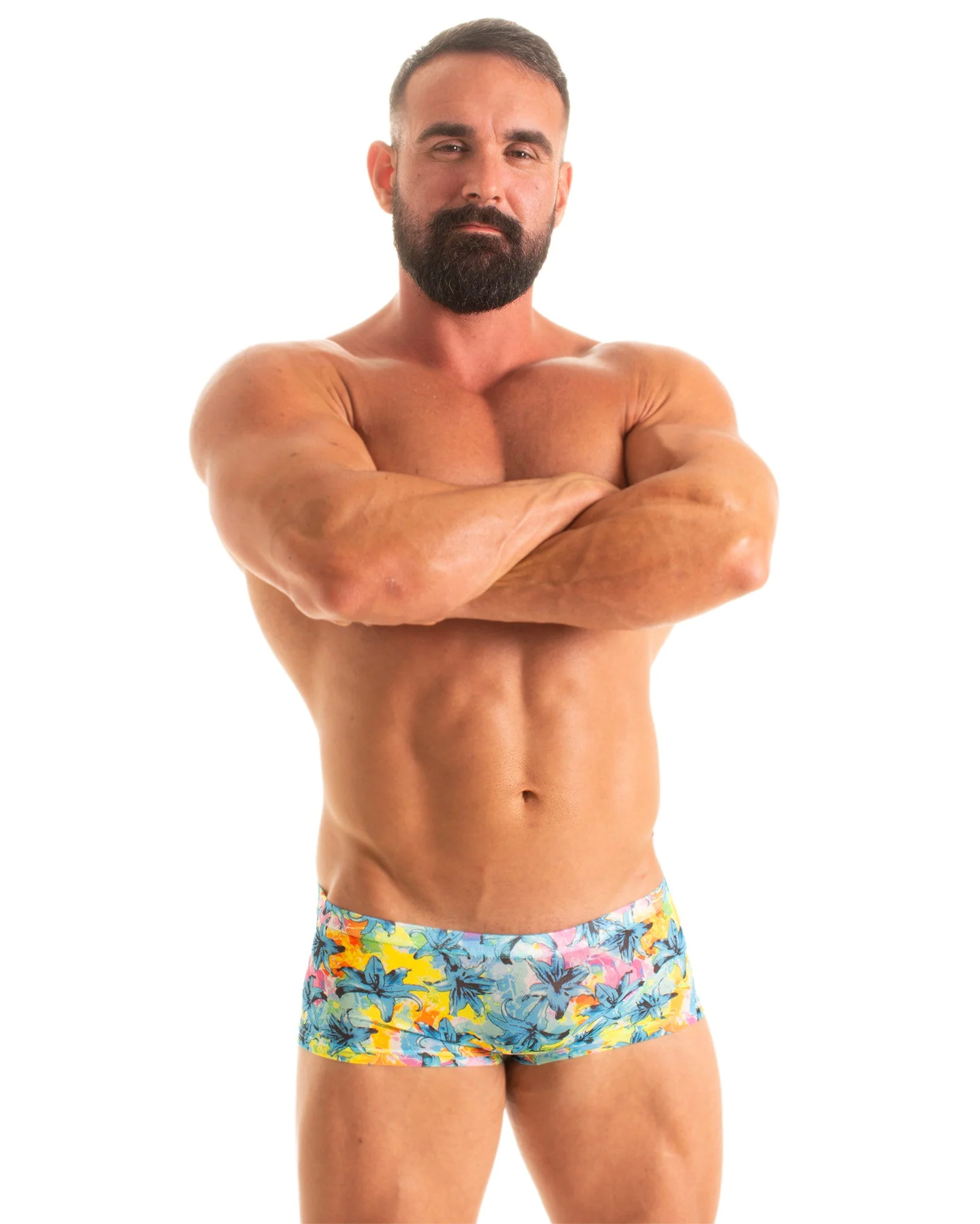 M61 - Mens Low Square Cut Swim Trunks - Tan Through - Image 33