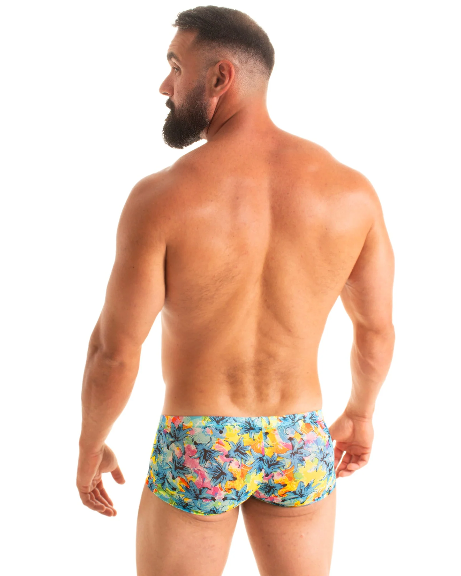 M61 - Mens Low Square Cut Swim Trunks - Tan Through - Image 34