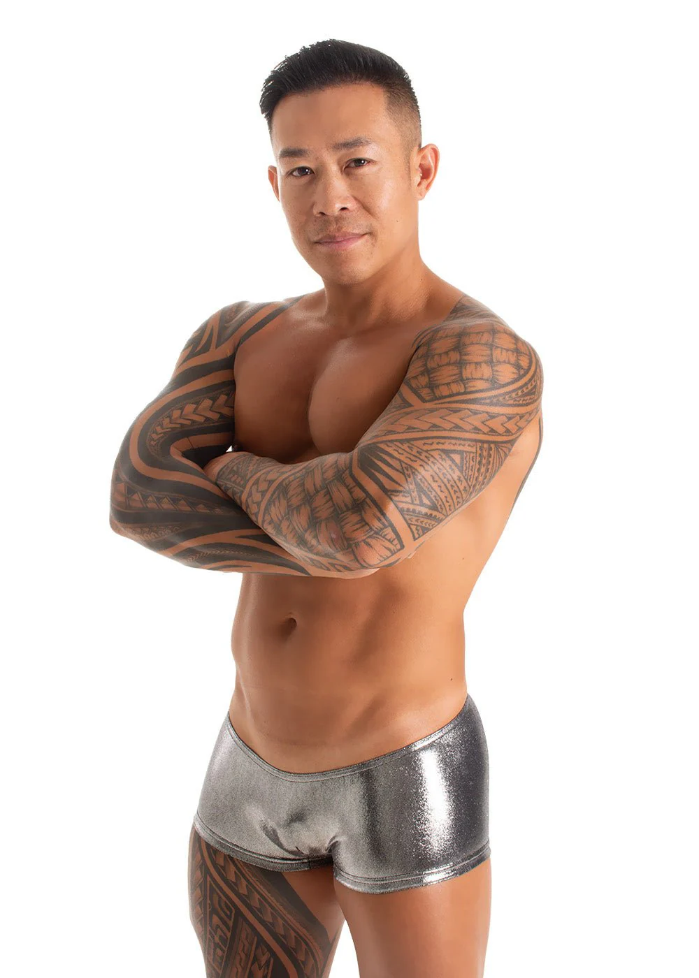 M35 - Mens Micro Low Square Cut Swim Trunks - Metallics