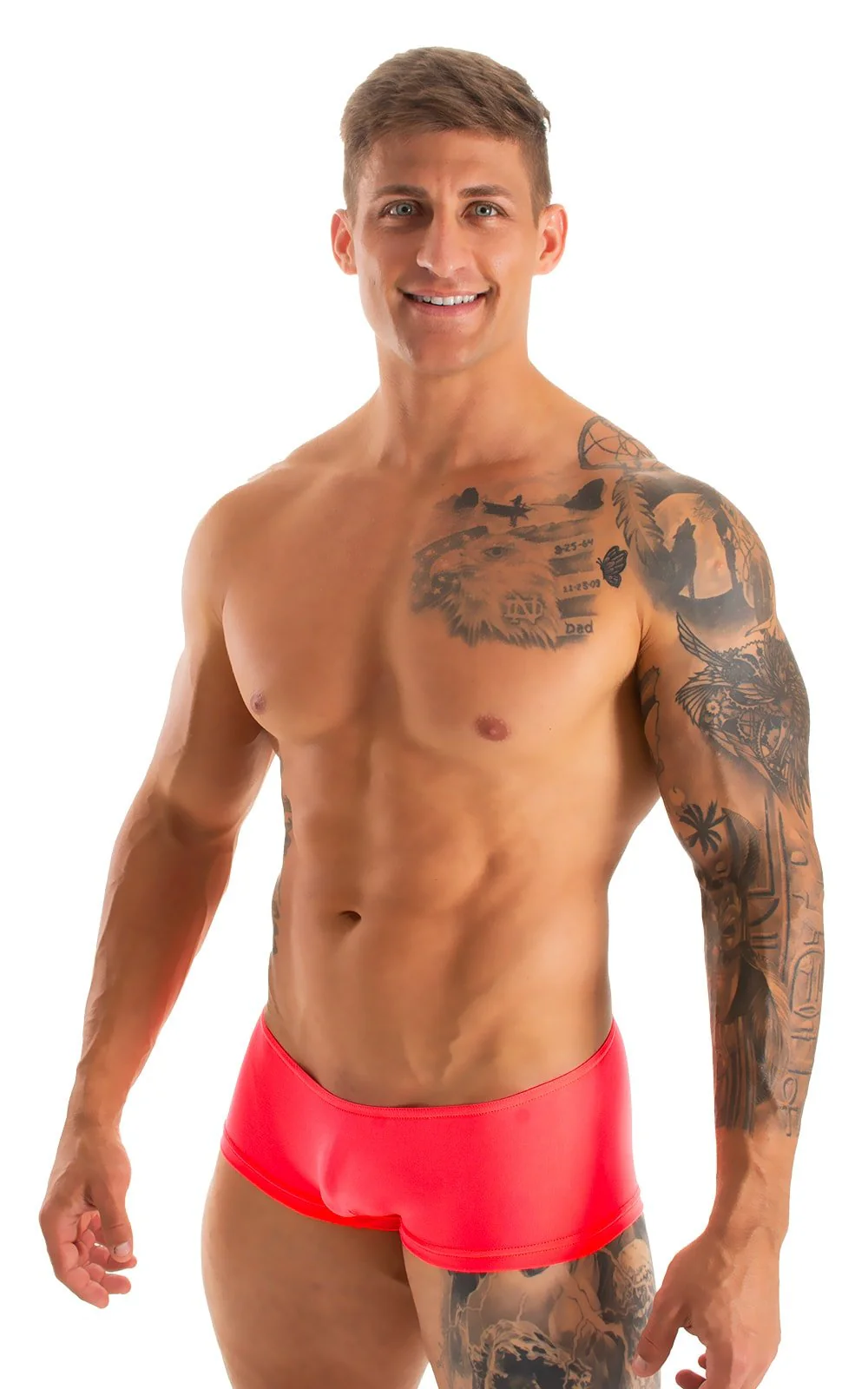 M35 - Mens Micro Low Square Cut Swim Trunks - Solid Sheer Semi Sheer - Image 10