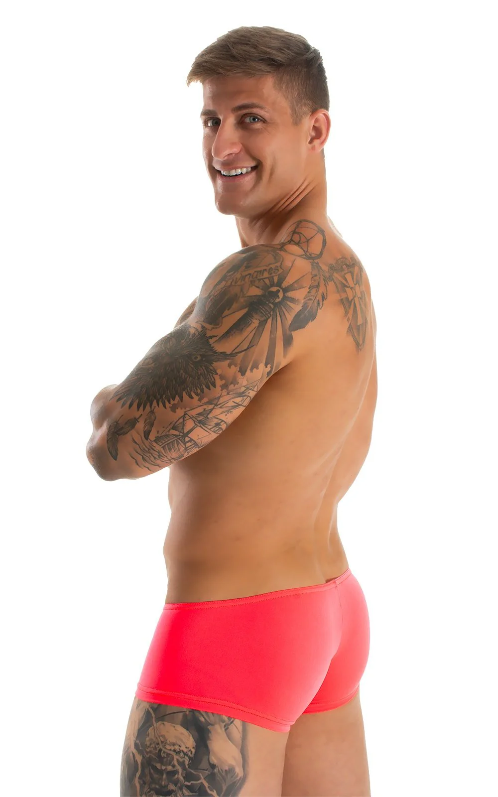 M35 - Mens Micro Low Square Cut Swim Trunks - Solid Sheer Semi Sheer - Image 11