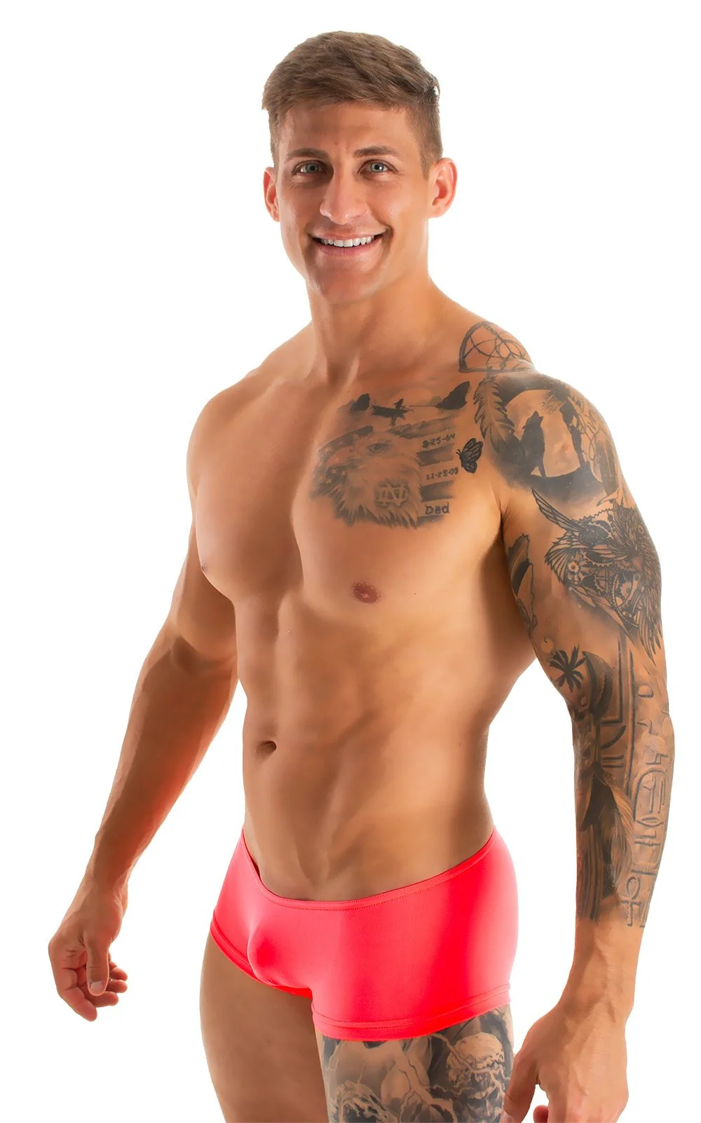M35 - Mens Micro Low Square Cut Swim Trunks - Solid Sheer Semi Sheer - Image 13