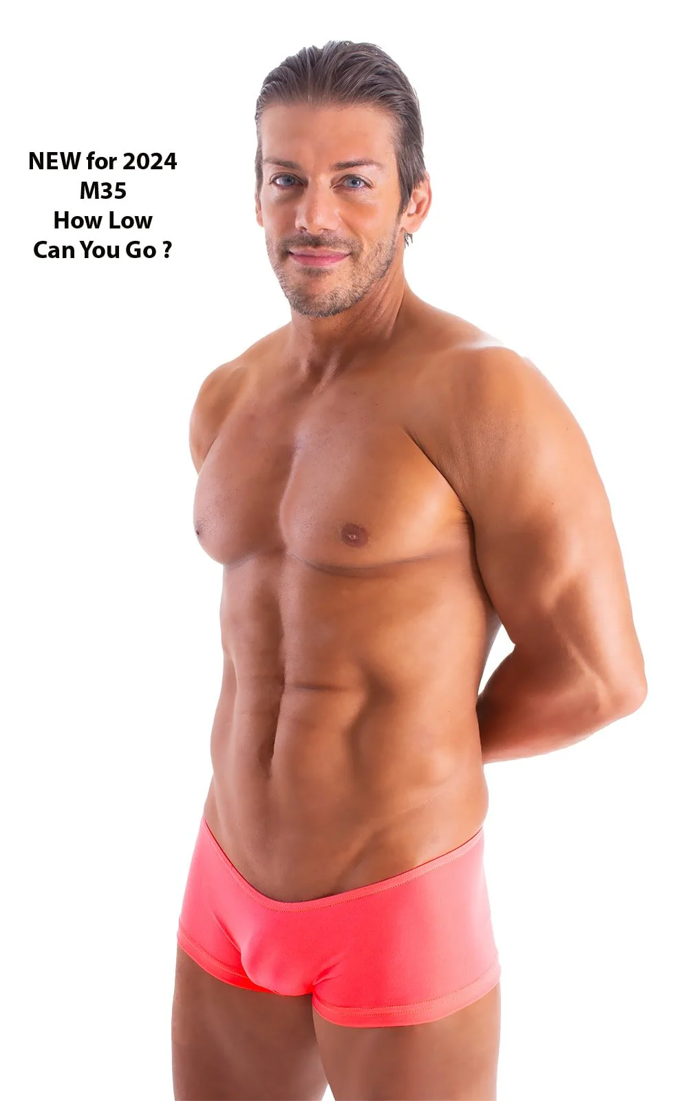M35 - Mens Micro Low Square Cut Swim Trunks - Solid Sheer Semi Sheer - Image 14