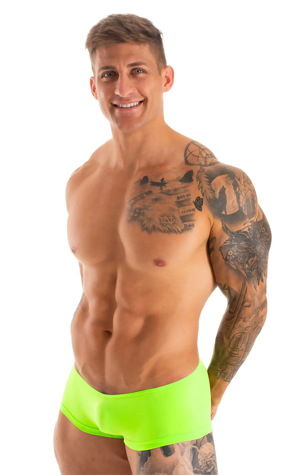 M35 - Mens Micro Low Square Cut Swim Trunks - Solid Sheer Semi Sheer - Image 21