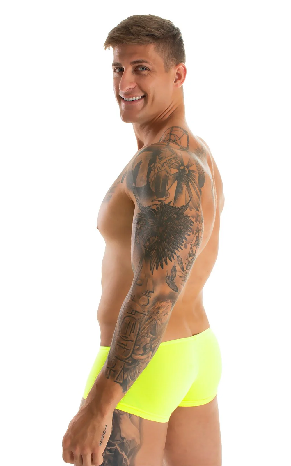 M35 - Mens Micro Low Square Cut Swim Trunks - Solid Sheer Semi Sheer - Image 26