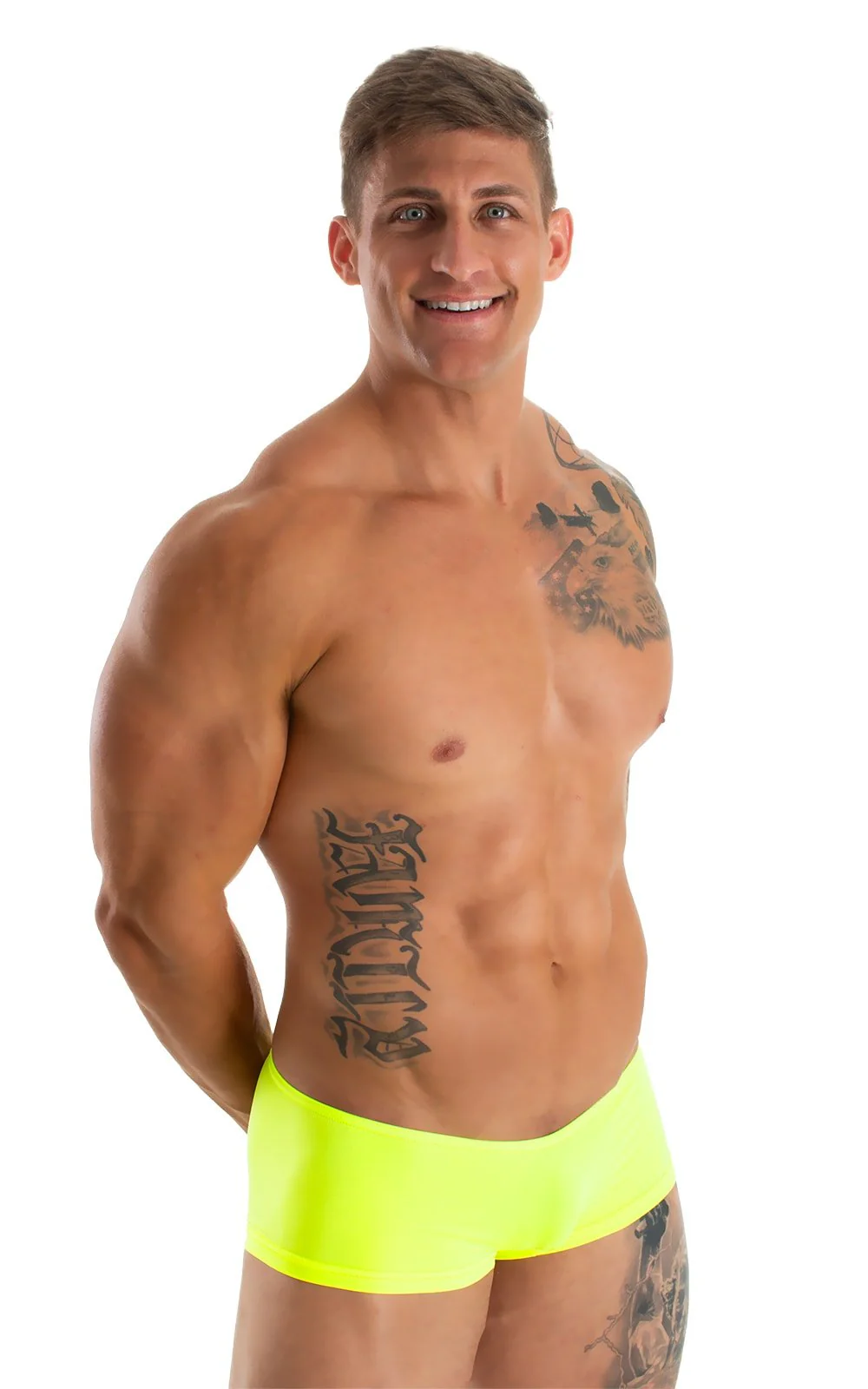 M35 - Mens Micro Low Square Cut Swim Trunks - Solid Sheer Semi Sheer - Image 28