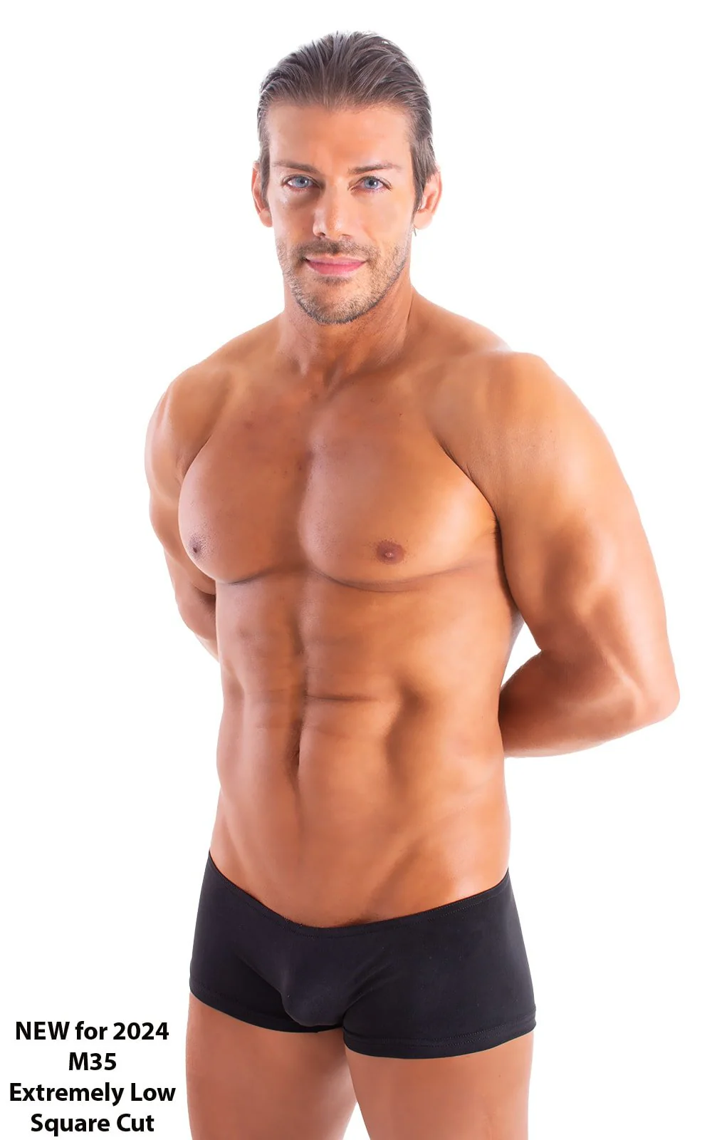 M35 - Mens Micro Low Square Cut Swim Trunks - Solid Sheer Semi Sheer - Image 32