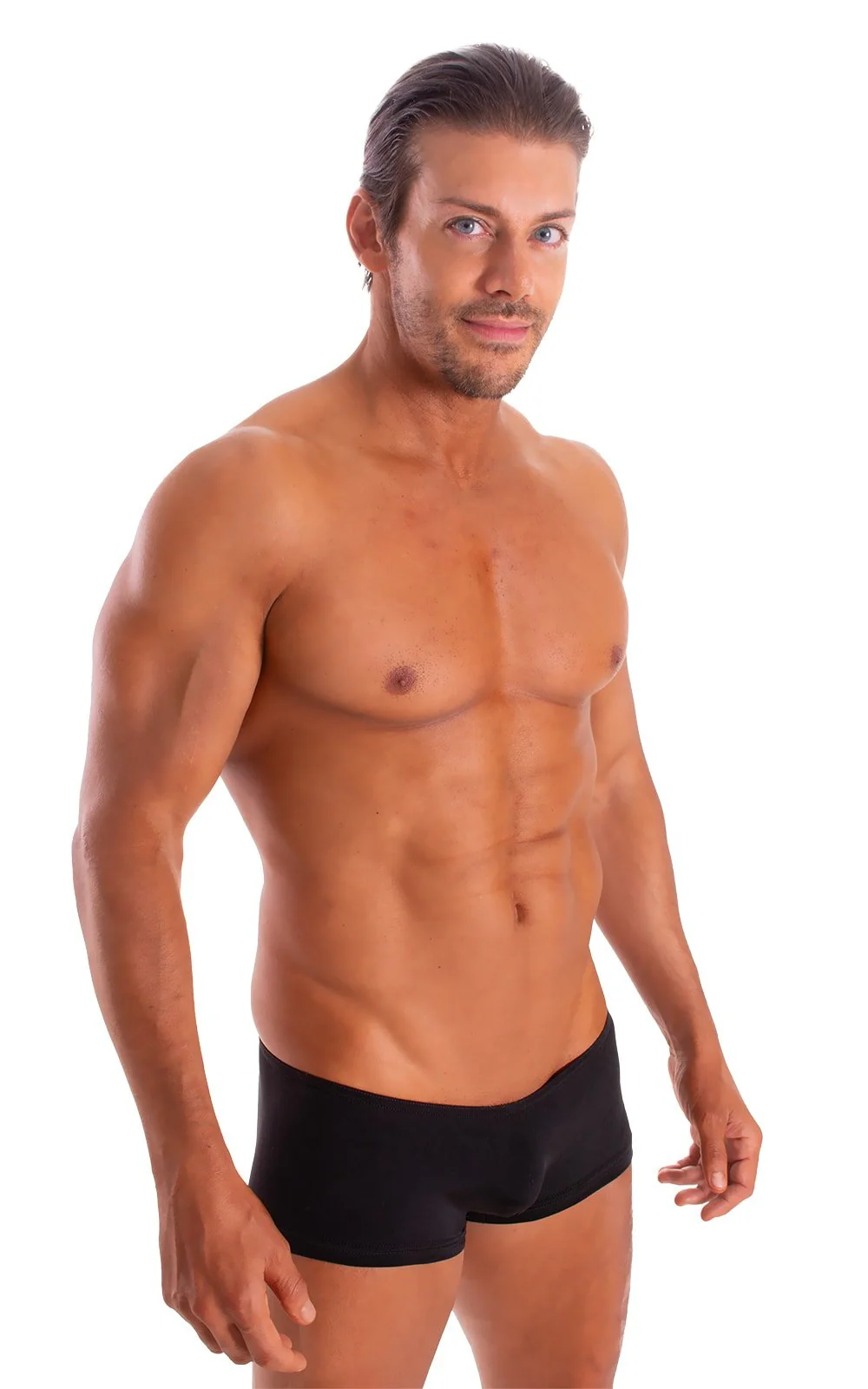 M35 - Mens Micro Low Square Cut Swim Trunks - Solid Sheer Semi Sheer - Image 34