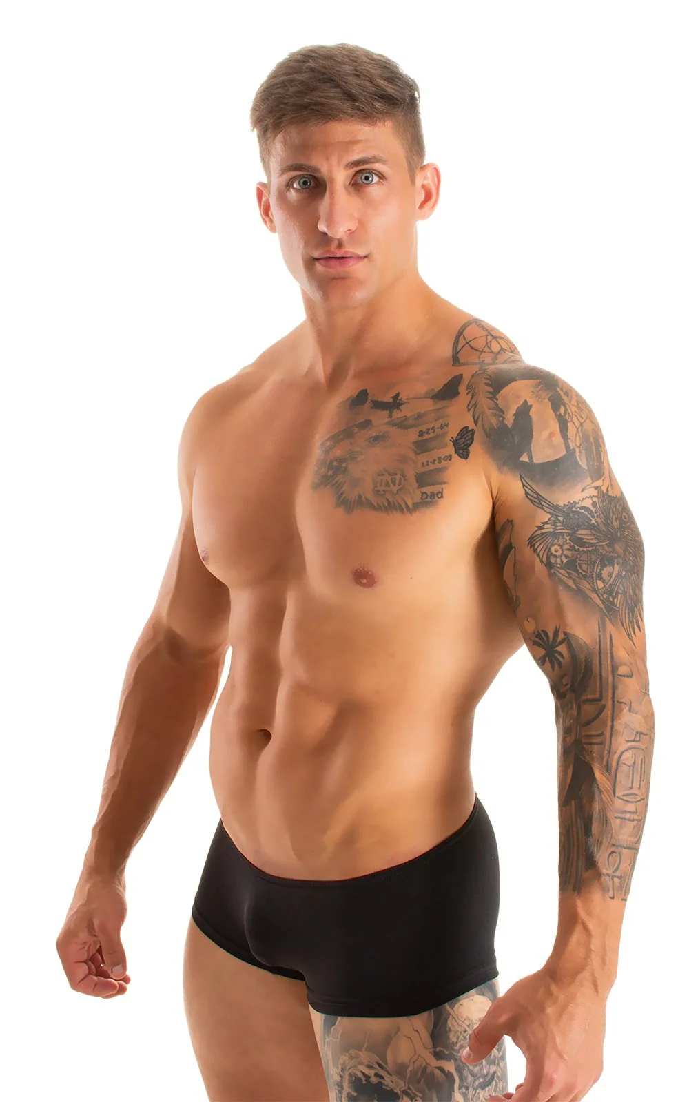 M35 - Mens Micro Low Square Cut Swim Trunks - Solid Sheer Semi Sheer - Image 35