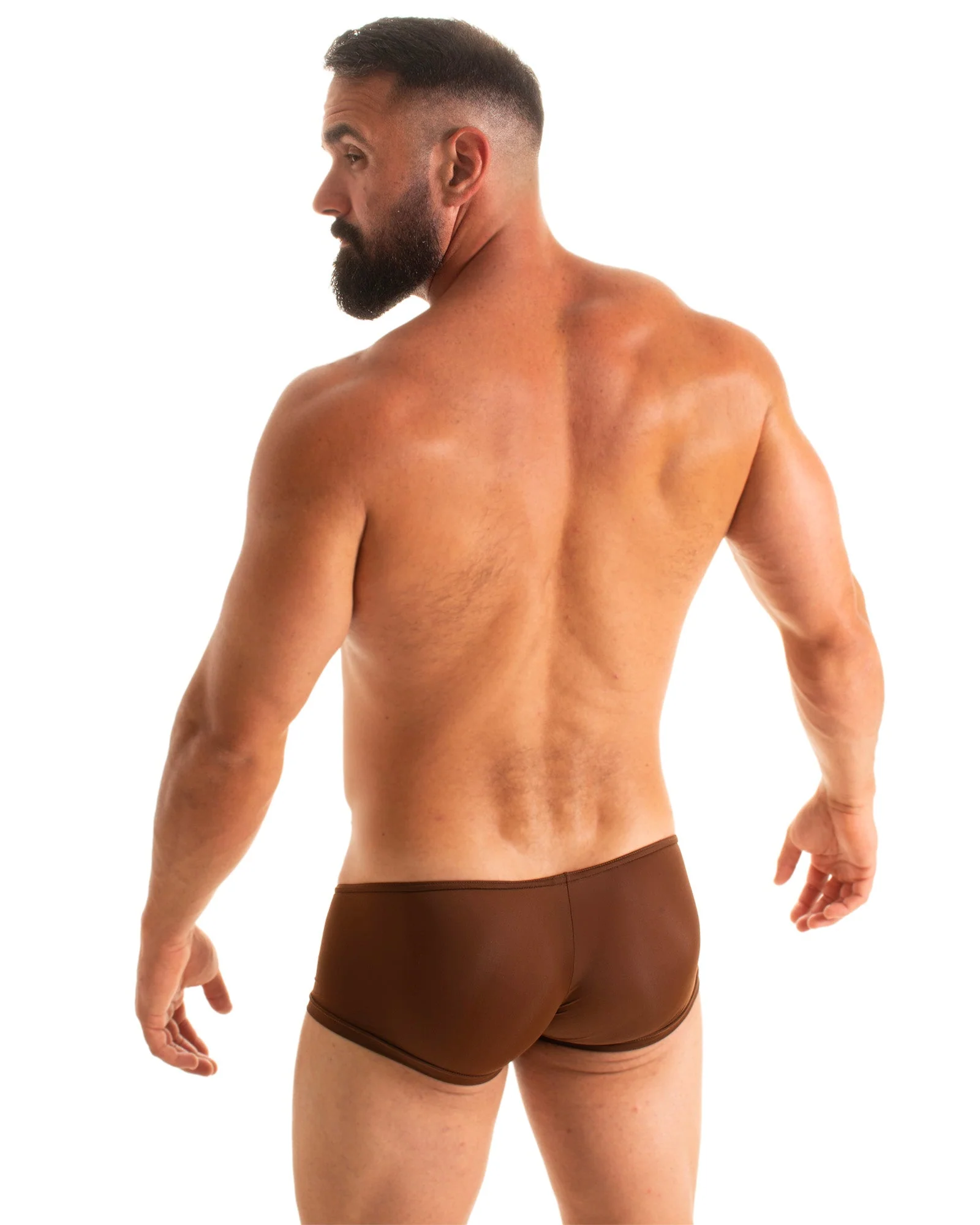 M35 - Mens Micro Low Square Cut Swim Trunks - Solid Sheer Semi Sheer - Image 7