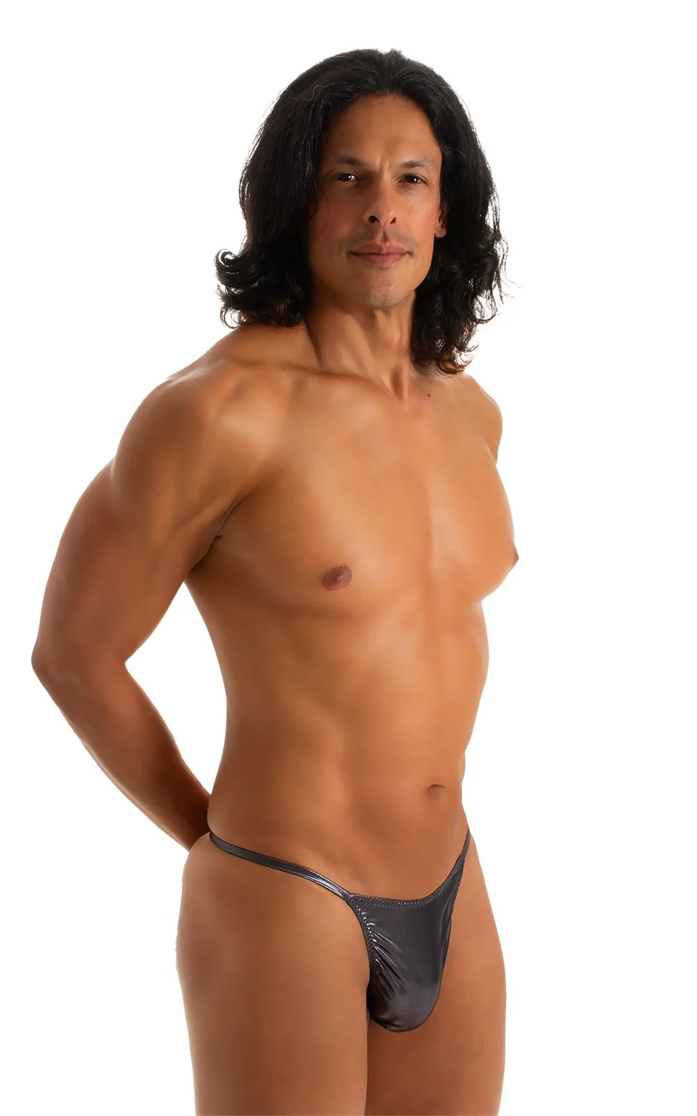 M25 - Mens Skinny Side Smooth Pouch Swim Thong - Wet Look - Image 4