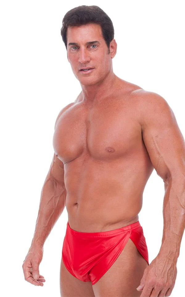 A14 - Mens Swimsuit Cover Up Split Running Shorts - Wet Look - Image 5