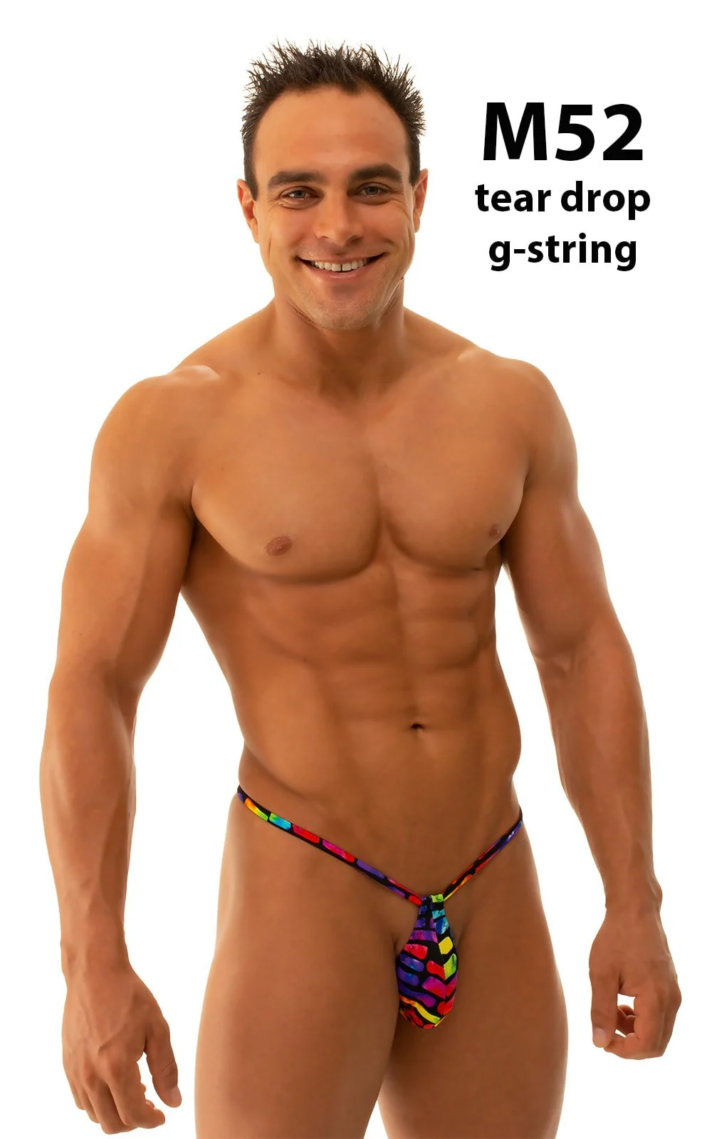 M52 - Mens Teardrop G String Swimsuit - Tan Through